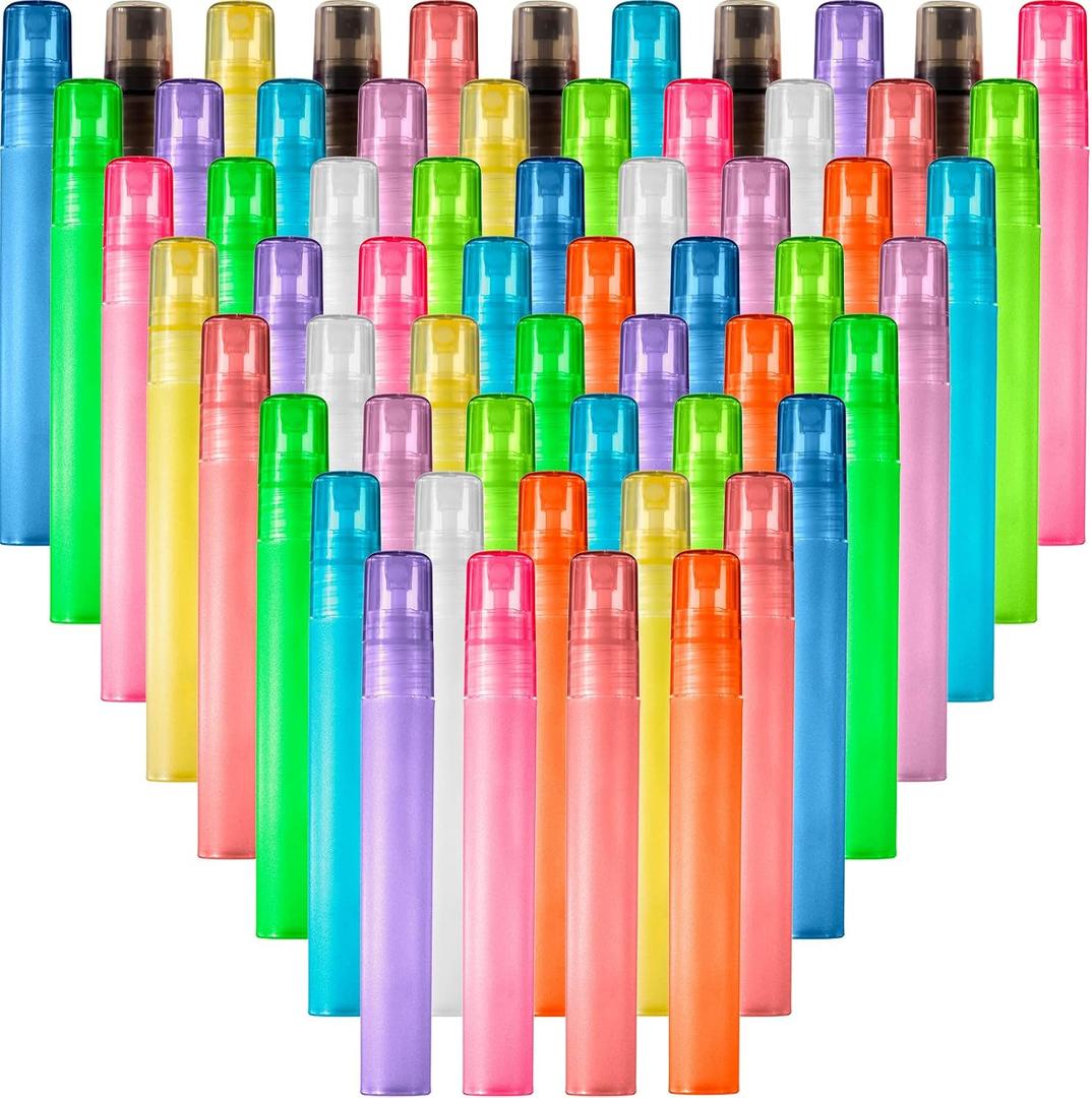 Patelai 60 Pieces 10 ml Plastic Spray Bottles Empty Fine Mist Sprayer Bottles for Travel Essential Oils Perfume Supplies(Multicolored)