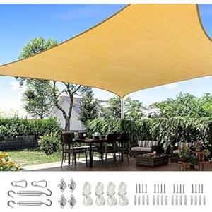 Quictent 20X20FT 185G HDPE Square Sun Shade Sail Canopy 98% UV Block Outdoor Patio Garden with Hardware Kit (Sand)