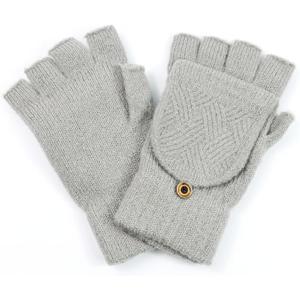 Convertible Fingerless Mittens for Women & Men (Lt Grey)