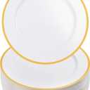 Goodluck 12 Inch White Charger Plates, 50 Pack White Charger Plates with Gold Trim, for Dinner Plates, Plastic Plates for Dinner, Wedding, Party, New Year