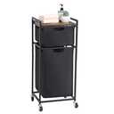 LUCKUP Laundry Hamper with Shelf, Laundry Sorter 2 Section with Removable Bags, Laundry Basket Cart with Table Wheels, Laundry Room Storage and Organization, Dirty Clothes Hamper for Small Space