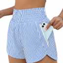 BMJL Women's Athletic Shorts High Waisted Running Short Pocket 2.5" Sporty Shorts Gym Elastic Workout Shorts(S, Blue Striped)