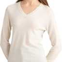State Cashmere Womens Essential V-Neck Sweater 100% Pure Cashmere Classic Long Sleeve Pullover (Small, Undyed White)