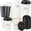 25 Pcs Wedding Coffee Cup Love Is Brewing Bridal Shower Decoration Disposable Wedding Paper Drinking Tumbler Bulk with Lid Straw Custom Reception Cup Engagement Mother Party (Minimalist)
