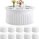10 Pack White Round Spandex Tablecloths for 60 inch Table, 120 Inch Spandex Fitted Tablecloths, Wrinkle Free Washable Polyester Tablecloth for Wedding, Party, Birthday, Home Decoration