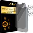 Ailun 2Pack Privacy Screen Protector for iPhone 13 Pro Max [6.7 inch] + 2 Pack Camera Lens Protector, Anti Spy Private Tempered Glass Film, [9H Hardness] - HD