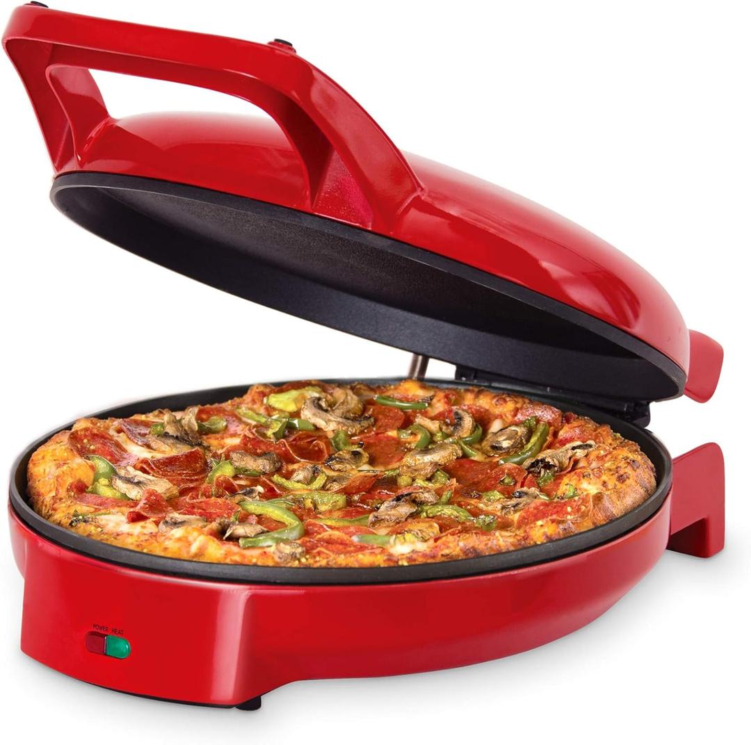 Dash Double Up Compact Electric Skillet Hot Oven Cooker with Dual Cooking Pans Nonstick, Indicator Light + Recipe book for Pizza, Burgers, Cookies, Fajitas, Breakfast & More - Red