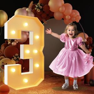 imprsv 3FT Light Up Numbers, Marquee Numbers 3 for Birthday and Anniversary Party Decorations, Large Light Up 3, Pre-Cut Foam Board Kit