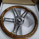 14 inch Mahogany Solid Wood Steering Wheel 6 Bolt 4 Spoke Chrome Aluminum | Vintage Real Wood Grain Steering Wheel with Horn Button for Vintage Car for Racing for Classic Car boat steering wheel