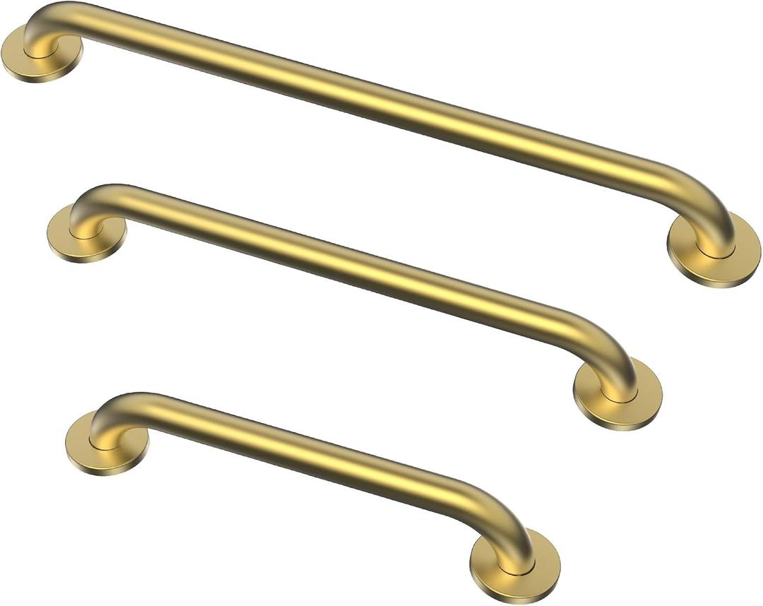 Grab Bar Bundle for ADA Compliance, Brushed Gold Stainless Steel 1.5" Diameter 3-Piece Set (18", 36", 42") for Commercial Restrooms & Shower Safety Bars for Seniors