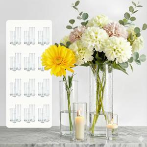 48-Pack Clear Glass Cylinder Vases, 4 Sizes (4/6/8/10 Inch) - Hurricane Floating Candle Holders & Flower Vases for Wedding, Table Centerpiece, Home Dcor