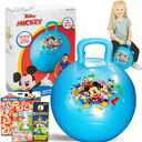 Disney Mickey Mouse Hopper Ball for Kids - Bundle with 15 Inch Mickey Bouncy Ball with Handle, Stickers, and More (Mickey Mouse Outdoor Toys)