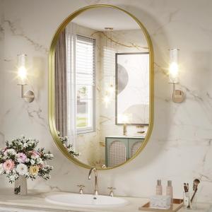 Gold Oval Mirror, 22' x 30' Gold Vanity Mirror for Bathroom, Wall Mounts Vertically or Horizontally
