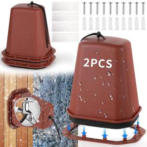2 Pcs 2 in 1 Extra Long Pet Proof Outdoor Faucet Covers Winter w/Lock 8.5x7x5.5 in Thick Foam Plastic Spigot Cover Reflective Strips Faucet Cover for Outside Water Faucet Freeze Protection (Red)