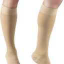 Truform 15-20 mmHg Compression Stockings for Men and Women, Knee High Length, Open Toe, Beige, Large
