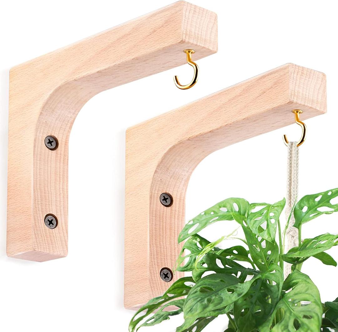 Jantens 2 Pack Hanging Plant Hook, Plant Hangers Indoor, Wooden Hanging Basket Hooks for Indoor Flower Baskets Pot Wind Chime Lanterns Planter