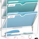 Wall File Organizer - Hanging File Organizer with 5 Hooks, Mail Holder Wall Mounted for Papers, Folders, Magazines, Bills, 4 Tier Office&School Organization, White