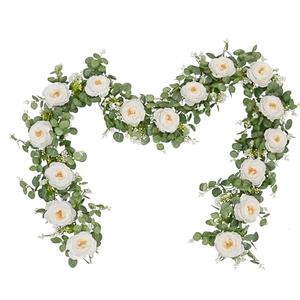 Dolicer 2Pcs 13Ft Artificial Eucalyptus Garlands with Flowers, Faux Floral Greenery Garlands Fake Flowers Vines for Wedding Table Centerpieces Arch Party Ceremony Backdrop Decor (White)