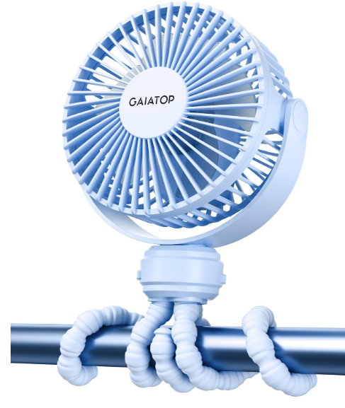 Gaiatop Mini Portable Stroller Fan, Battery Operated Small Clip on, Detachable 3 Speed Rechargeable, 360° Rotate Flexible Tripod Better Cooling for Car Seat Crib Treadmill Travel Blue