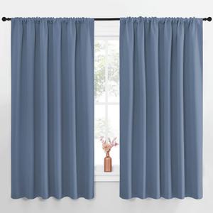 NICETOWN Blackout Curtains for Bedroom, Blackout Curtain Panels, Window Treatment Energy Saving Thermal Insulated Solid Rod Pocket Blackout Drapes/Draperies (Stone Blue, 1 Pair, 70 by 63-inch)