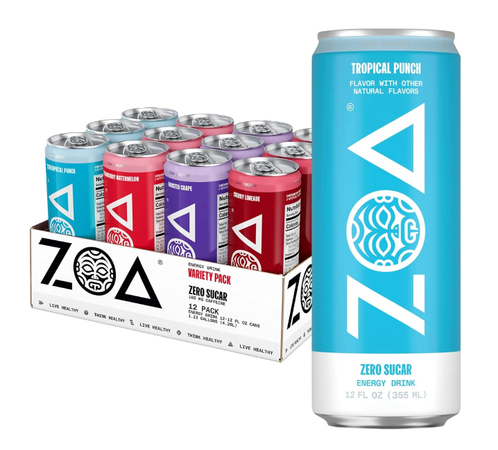 ZOA Zero Sugar Energy Drinks, Variety Pack - Sugar Free with Electrolytes, Healthy Vitamin C, Amino Acids, Essential B-Vitamins, and Caffeine from Green Tea - 12 Fl Oz (12-Pack) | Better for You Sugar Free Energy Drink with Plant Based Caffeine, Electrolytes, Vitamin B and C helping support hydration, BB 09-06-26