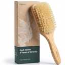 100% Boar Bristle Hair Brush - Soft Natural Bristle Wooden Paddle Brush for Fine Thin Hair, Distributes Scalp Oils for Smooth Shine, Solid Red Oak Handle for Women Men