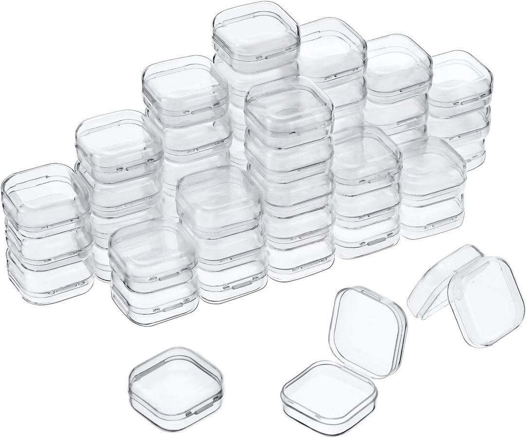 SATINIOR 48 Packs Clear Small Plastic Containers Transparent Storage Box with Hinged Lid for Small Items Crafts Jewelry (1.37 x 1.37 x 0.7 Inches)