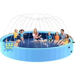 132'' Foldable Dog Pool, Giant Sprinkler Pools for Kids, Non-Slip Heavy Duty Dogs Pool for Large Dogs, Hard Plastic Kiddie Bathtubs for Backyard11ft