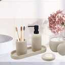 Beige Resin Bathroom Accessory Set, 5 Pcs Bathroom Accessories Set with Lotion Dispenser,Soap Dish,Toothbrush Holder,Vanity Tray,Qtip Holder Dispenser, Modern Bathroom Decor and Housewarming Gift Set