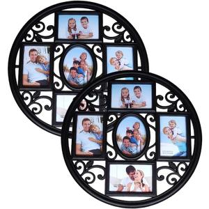 MKUN 2Pack of 4x6 Wall Photo Collage Frames - Round Circular Circle Wall Hanging Picture Collage Frame with Leaf Decoration, 5- Opening (Black)