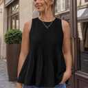LILLUSORY Womens Peplum Tops Babydoll Linen Tank Tops Flowy Ruffle Pleated Blouses (Black, M)