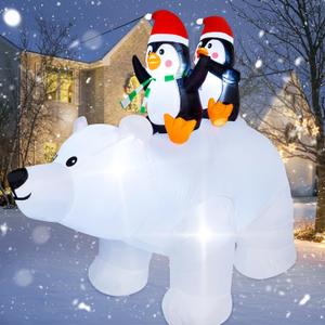 SAND MINE 6.5 Foot Tall Christmas Inflatable Penguins on Polar Bear, LED Lights Outdoor Indoor Holiday Decorations, Christmas Blow up Lawn Inflatables for Christmas Home Yard Decoration