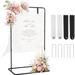 EMART Welcome Sign Stand, 68x31x 20Wedding Sign Stand with 4 Leather Hanging Straps & 4 Reusable Ground Stakes, Black Easel Stand Personalized for Party, Baby Shower, Graduation Ceremony