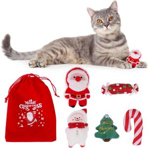 KOOLTAIL Christmas Cat Catnip Toys, 4 Pack Durable Soft Santa Claus Christmas Tree Candy Toy Filled with Natural Catnip, Interactive Bite Resistant Chew Teeth Cleaning Gift for Indoor Cats Kitten (Red)