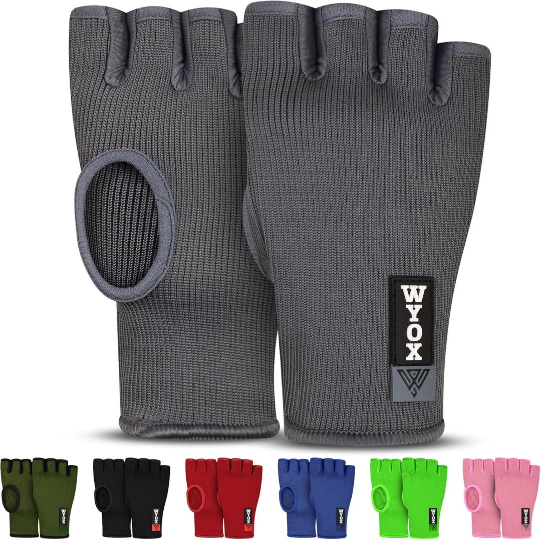 WYOX Hand Wraps Inner Gloves for Kickboxing, Hand Protection for Punching Bag Boxing Glove Liners, Muay Thai, Speed Bag Gloves, Wrist Wrap Training Gloves for Under Mitts & Elasticated (Gray)