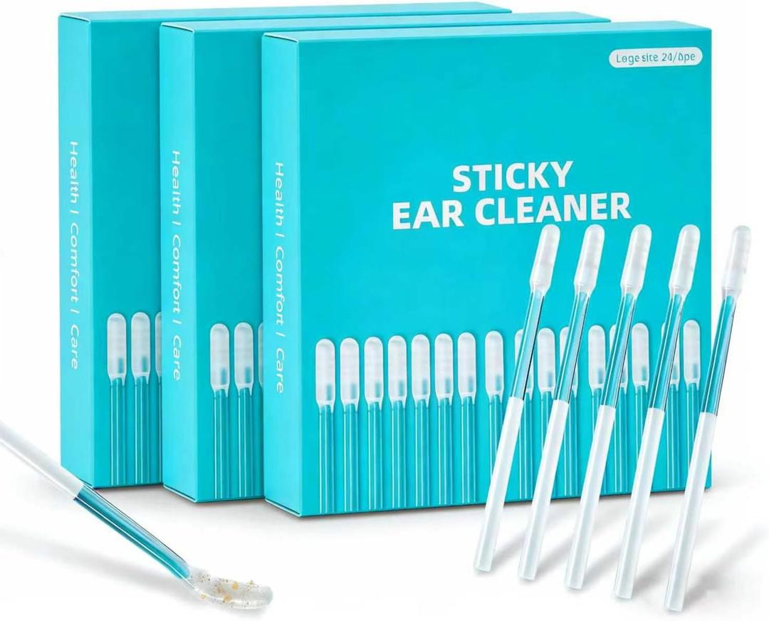 Sticky Ear Cleaning Stick, Reusable Ear Cleaning Tools with Soft Rubber Head, Gentle Adhesive Ear Pick for Ear Wax Cleaning, Home Personal Care Hygiene Kit (3 Boxes/72 Pcs)