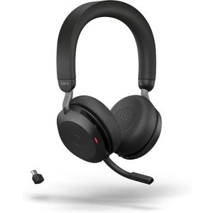Jabra Evolve2 75 PC Wireless Headset with 8-Microphone Technology - Dual Foam Stereo Headphones with Adjustable Advanced Active Noise Cancelling, USB-C Bluetooth Adapter and UC Compatibility - Black