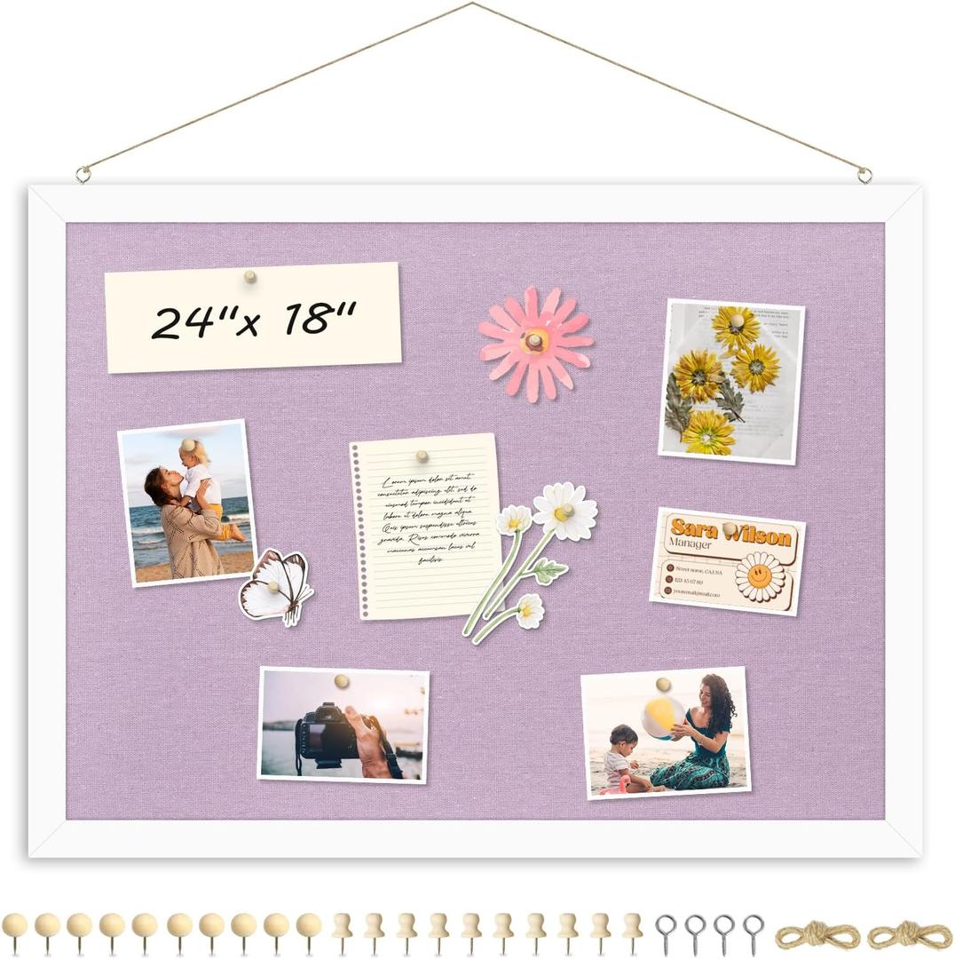 DOLLAR BOSS 24"x18" Bulletin Board with Linen Cork Board, Purple