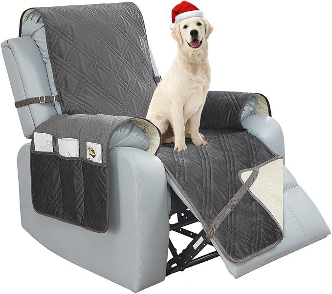 BOCTOPUG Velvet Recliner Chair Cover 30 Inches Sofa Slipcover Waterproof Recliner Slipcover Reversible Sofa Cover Water Resistant Couch Cover for Dogs Pets (Dark Grey, 30")