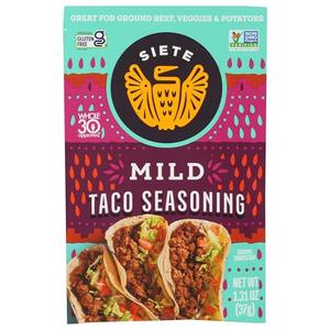 Siete Mild Taco Seasoning Mix | Gluten Free | Vegan | Paleo | Preservative Free | Whole 30 Approved (12Packet) Best By: 06/11/2026