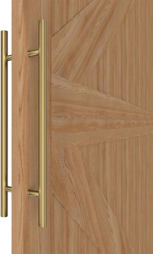 24 inch Round Stainless Steel Door Pull Push Handle Double Sided, French Sliding Barn Door Handle, H Shape Home Door Pull Handles, Gold