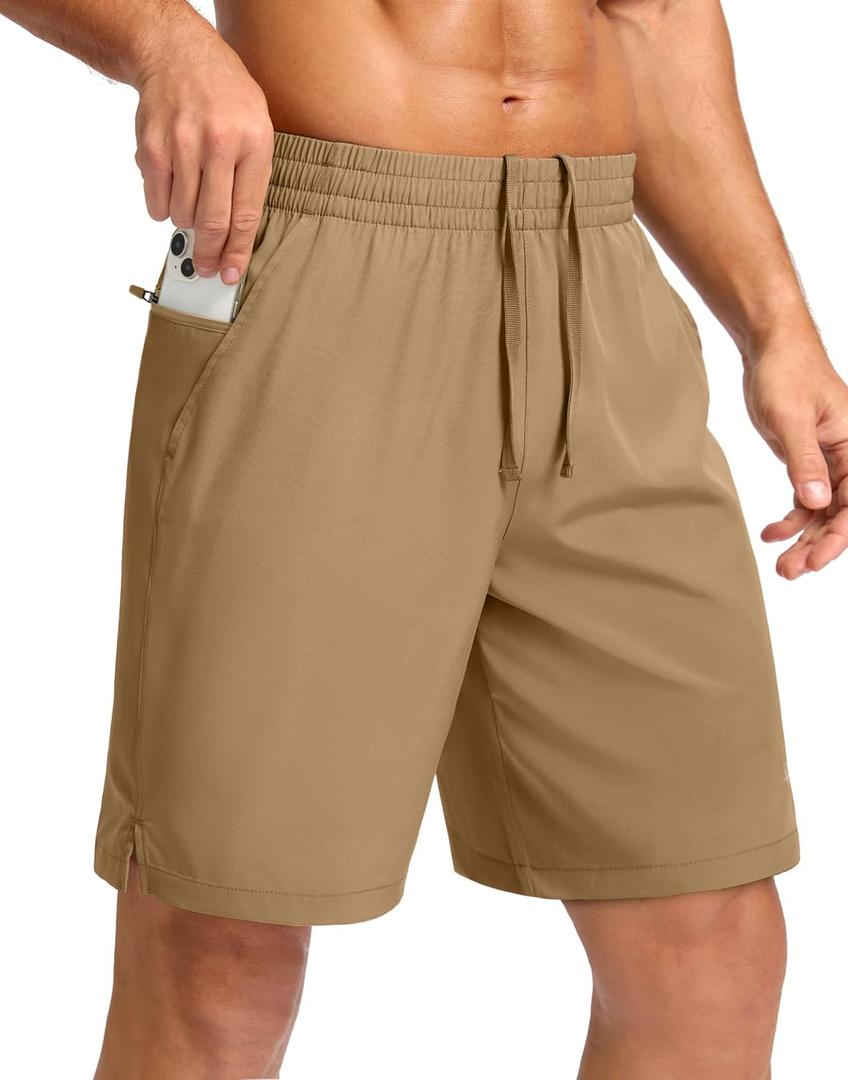 Pudolla Men's 7" Gym Workout Shorts with Zipper Pockets Lightweight Quick Dry Running Athletic Shorts for Men (L)