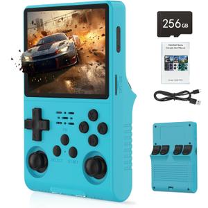 RegiisJoy 30000 in 1 Handheld Game Console, 3.5 inch IPS Screen Retro Game Console, 3800mAh Mini Portable Pocket Arcade 45 simulators 256G TF Card (Miami Blue)