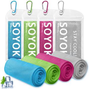 4 Packs Cooling Towel, 40" x 12" Microfiber Cooling Towels for Neck and Face, Soft Breathable Gym Towel for Working Out with Waterproof Bag & Carabiner, Sweat Towels for Running, Yoga, Travel, Climb