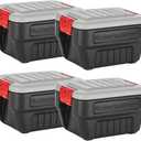 Rubbermaid ActionPacker 8 Gal Lockable Storage Box Pack of 4, Outdoor, Industrial, Rugged, Grey and Black