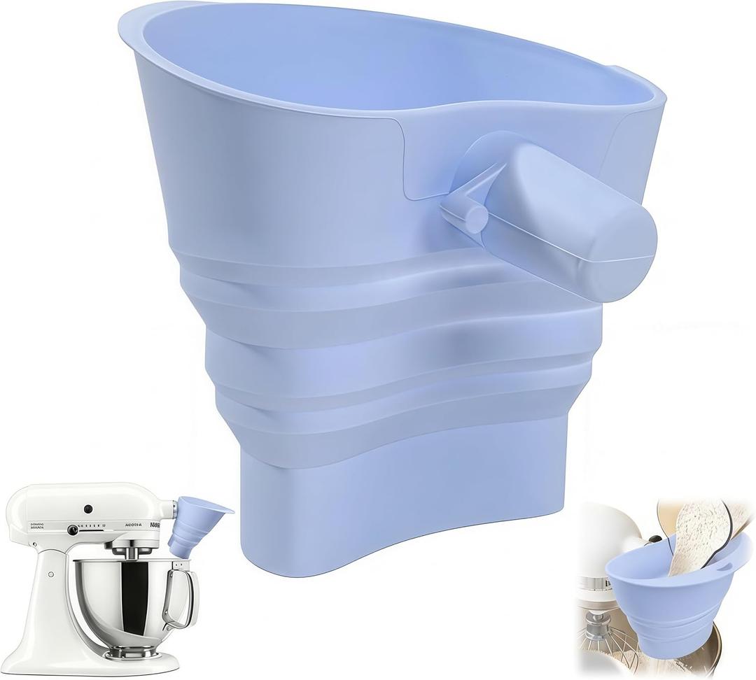 Silicone Funnel for Kitchenaid Mixer, Foldable Flour Funnel Attachment Compatible with Kitchen Aid Artisan 5QT Tilt-Head Standing Mixer (Blue)