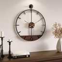 16 Inch Wall Clock, Modern Decorative Clock with Walnut Wood Dial, Silent Non-Ticking Battery Operated Black Metal Frame for Living Room, Kitchen, Office, or Bedroom Wall Decor, Black and Brown