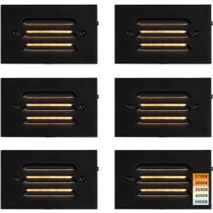 CLOUDY BAY 5CCT 12V 4W Low Voltage LED Step Light with Horizontal Louvered Faceplate for Steps Decks Stairs,Outdoor Stair Lights,Wet Locations,6 Pack,Black