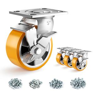 5 Inch Heavy Duty Casters Set of 4, Industrial Locking Casters 5000lbs Load Capacity, Plate Swivel Castor Wheels for Heavy Duty Carts, Workbench, Equipment, Platform Truck (Orange)