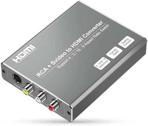 RCA Svideo to HDMI Converter with 4 : 3/16 : 9 Aspect Ratio Switch, S-Video RCA to HDMI Adapter, Support 720P/1080P Output Switch for VHS/VCR/DVD Player/Wii/PS1/PS2/N64/NGC/NES to View on HD TVs